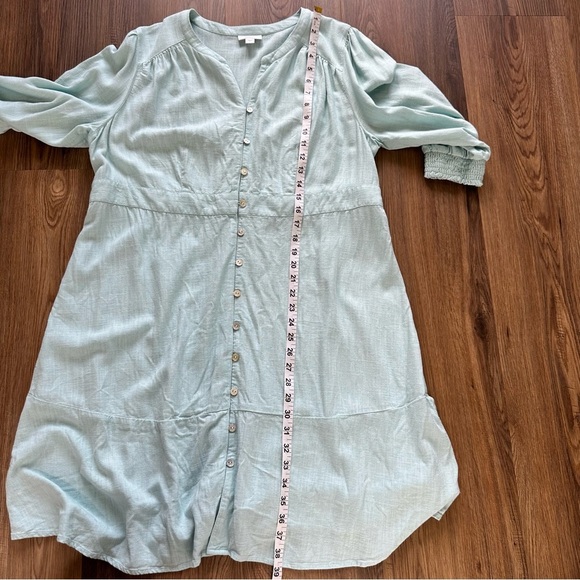 J Jill Women's Linen Blend Button Front Midi Dress Large Blue Coastal 3/4 Sleeve - Picture 7 of 9